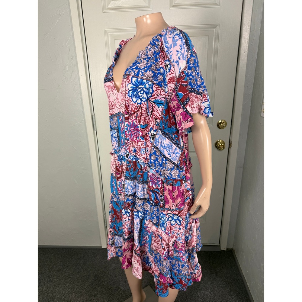 Anthropologie Robin Tiered Mini Dress 1X Viscose Floral Plus Size V neck SS11 - Picture 3 of 6